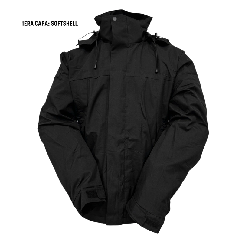 CHAQUETA DOBLE CORTAVIENTO CON FORRO POLAR NEGRA TÉRMICA - 4