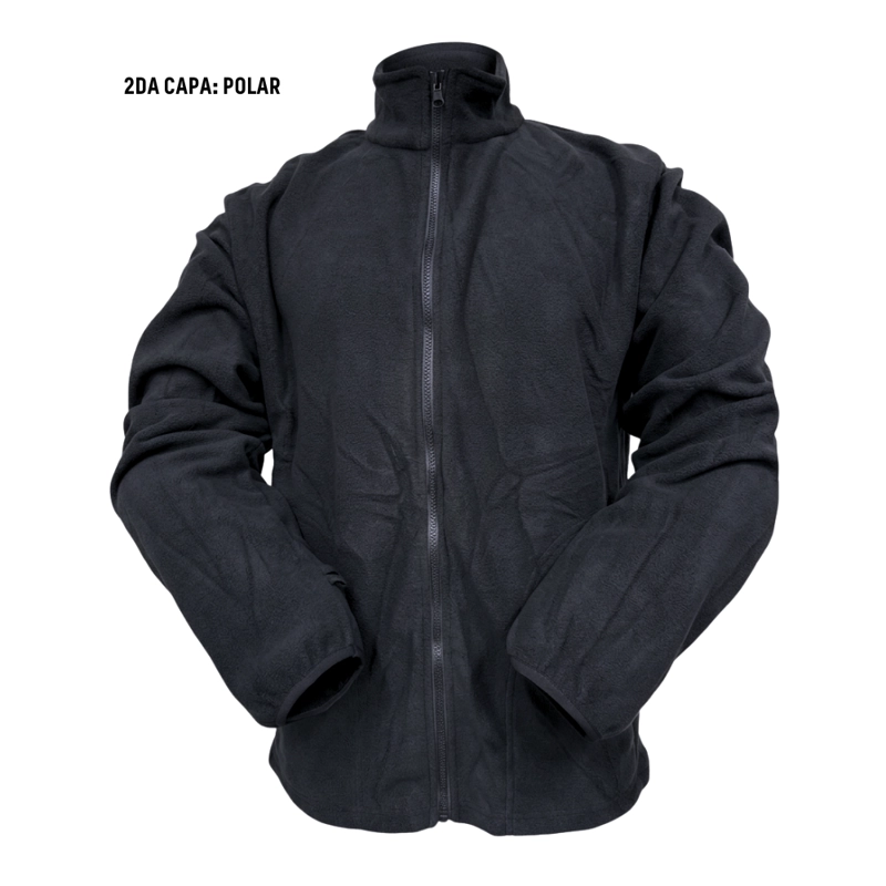 CHAQUETA DOBLE CORTAVIENTO CON FORRO POLAR NEGRA TÉRMICA - 6