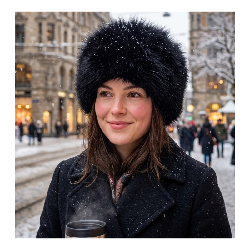 GORRO PELUDO TIPO COSACO PARA MUJER ACCESORIO DE INVIERNO ELEGANTE - 1