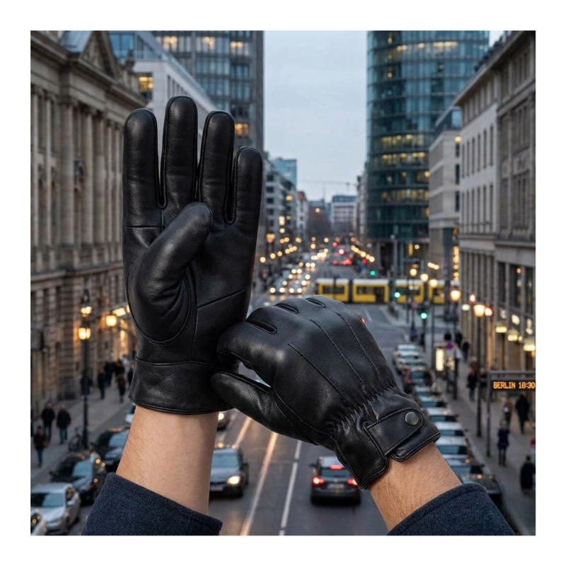 GUANTES DE CUERO CON AJUSTE DE BOTON Y ELASTICO CLASICOS ELEGANTES PARA HOMBRE INVIERNO - 1