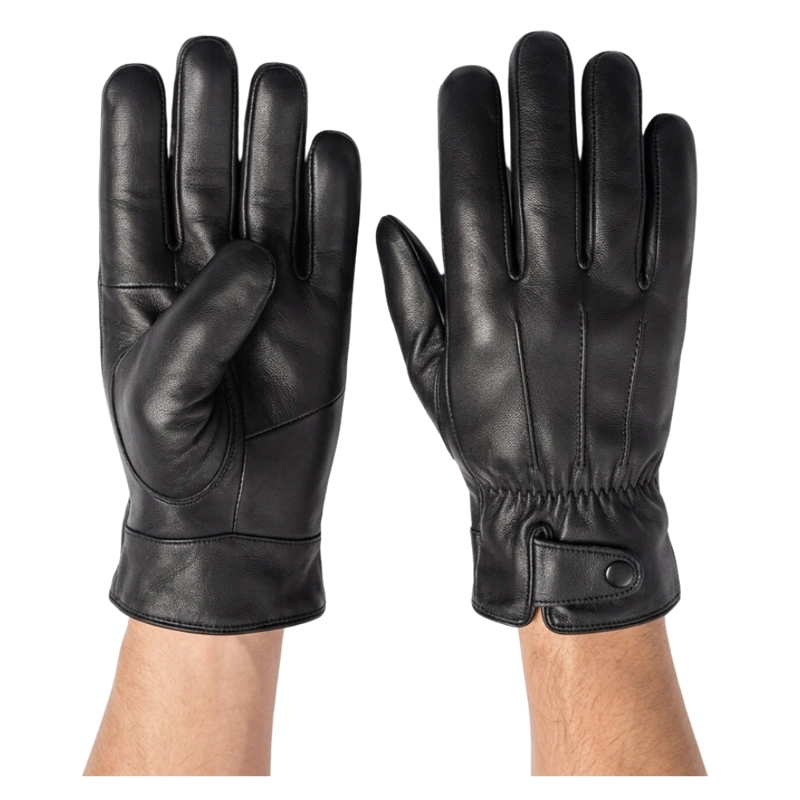 GUANTES DE CUERO CON AJUSTE DE BOTON Y ELASTICO CLASICOS ELEGANTES PARA HOMBRE INVIERNO - 3