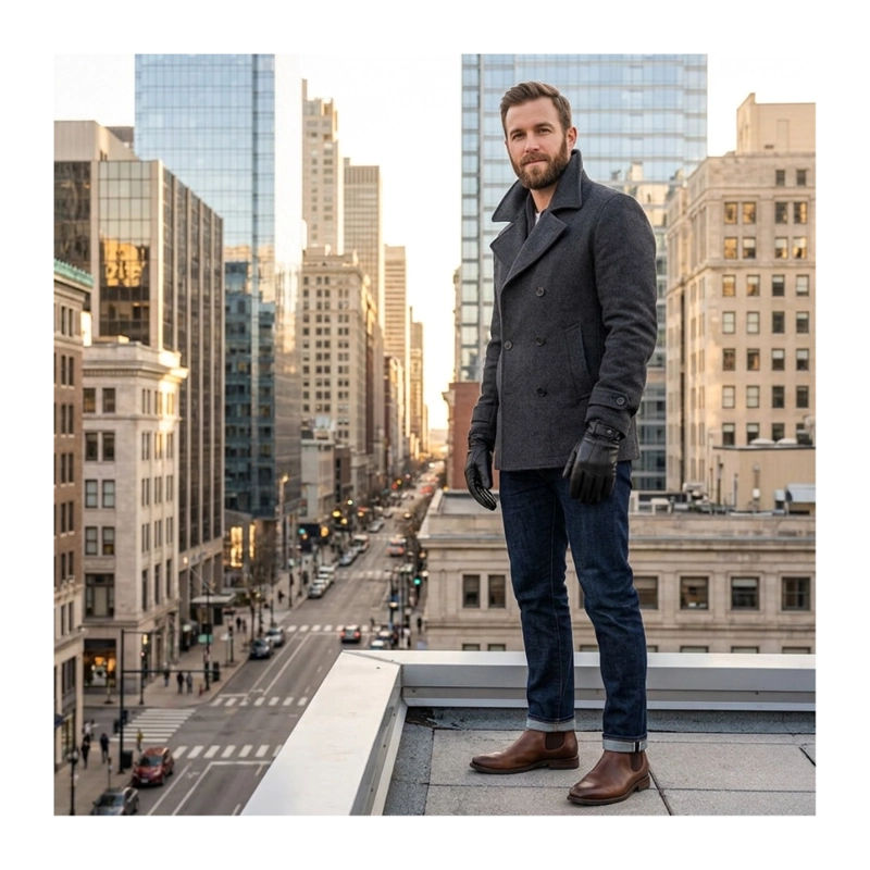 GUANTES DE CUERO CON AJUSTE DE BOTON Y ELASTICO CLASICOS ELEGANTES PARA HOMBRE INVIERNO - 7