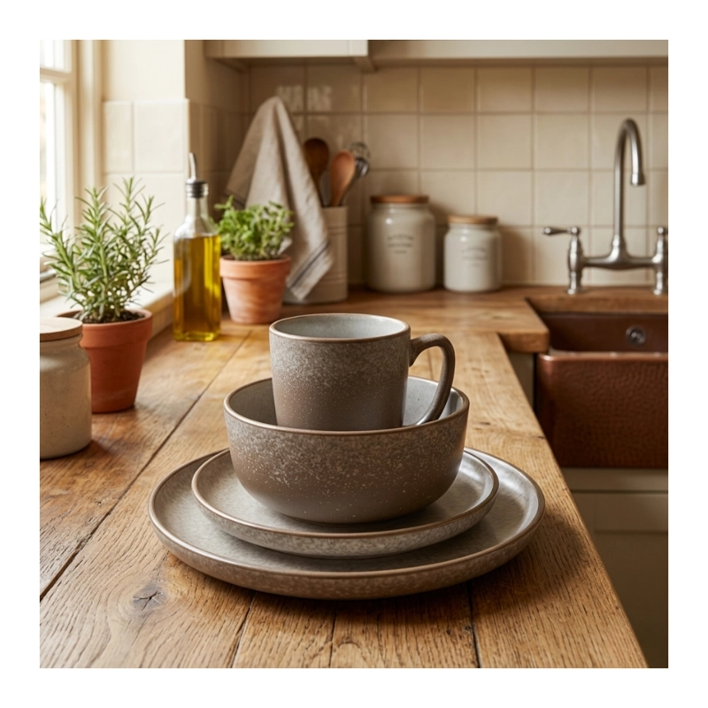 SET DE VAJILLA COMPLETO 16 PIEZAS STONEWARE DISEÑO ORGANICO - 6