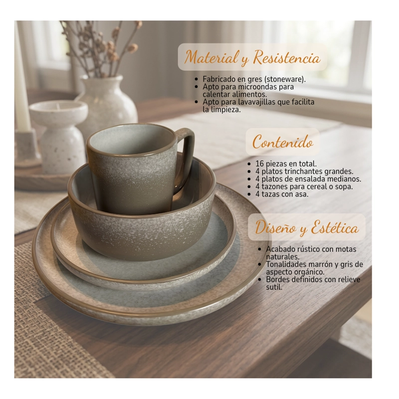 KIT COMPLETO HOGAR: VAJILLA DE LOZA 16 PIEZAS + JUEGO 3 SARTENES ANTIADHERENTES - 4