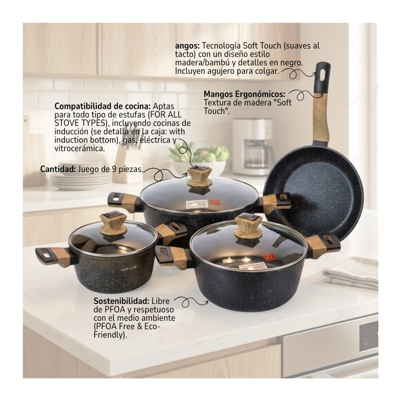 SET COCINA PREMIUM ANTIADHERENTE CERAMICO OLLAS Y SARTENES - 7