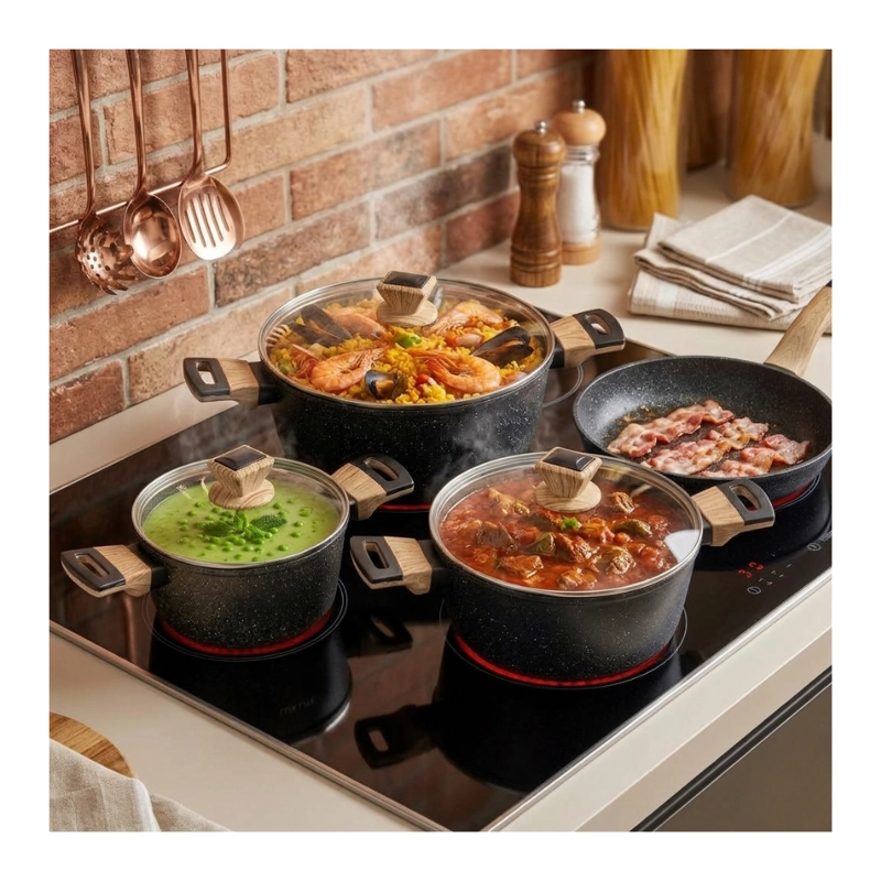 SET COCINA PREMIUM ANTIADHERENTE CERAMICO OLLAS Y SARTENES - 8