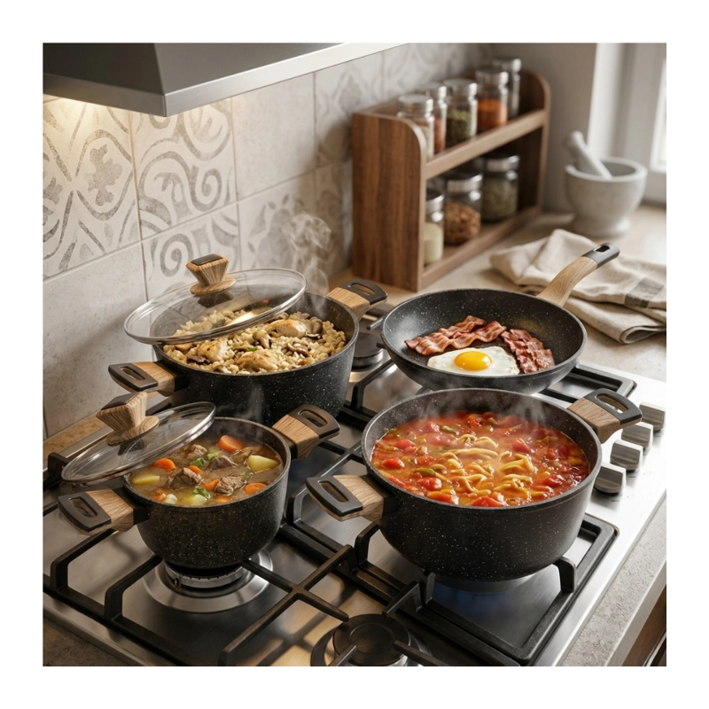 SET COCINA PREMIUM ANTIADHERENTE CERAMICO OLLAS Y SARTENES - 9