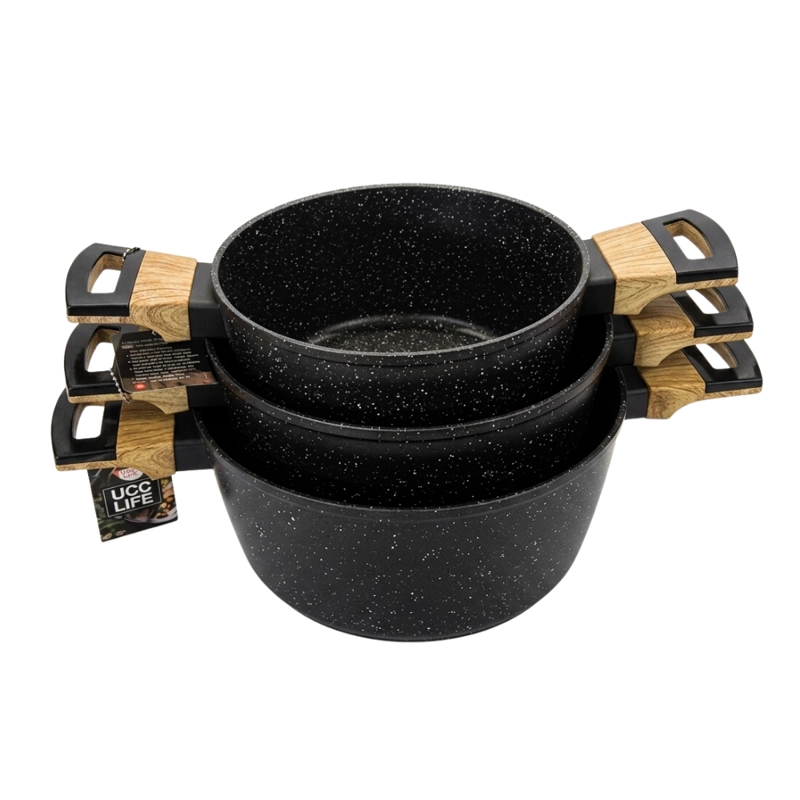 BATERIA DE COCINA 6 PCS OLLAS CACEROLAS PARA TODO TIPO DE COCINA DISEÑO GRANITO Y MADERA - 4