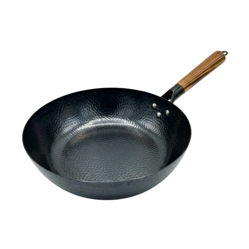 WOK DE COCINA TRADICIONAL ACERO MARTILLADO MANGO DE MADERA - 2