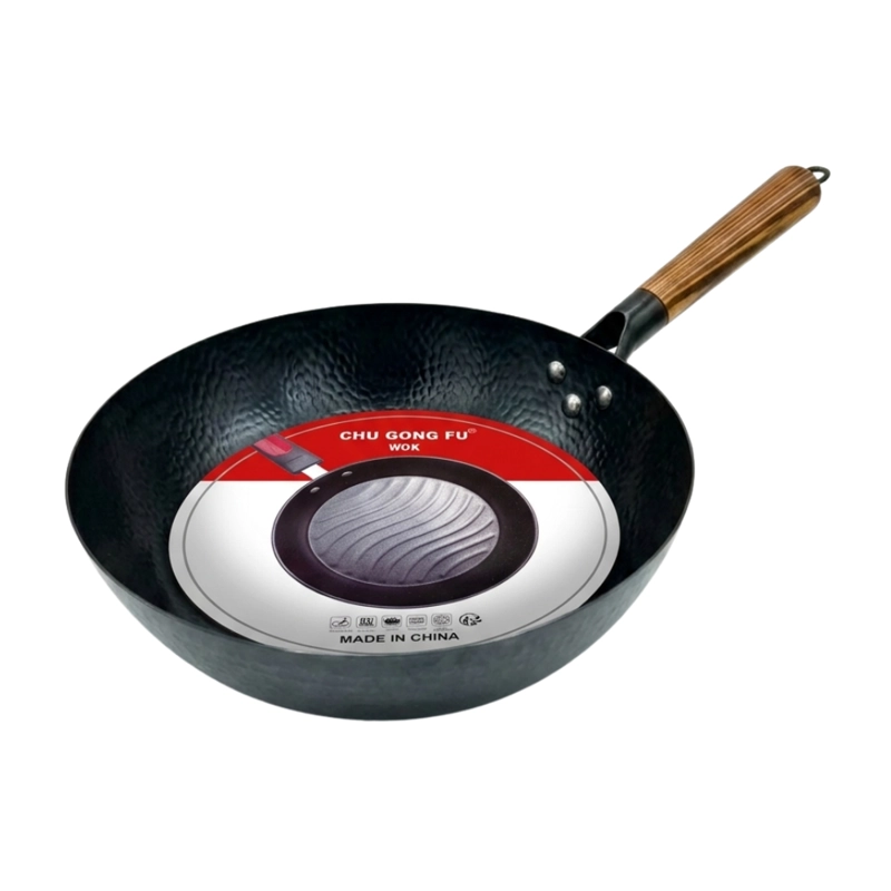 WOK DE COCINA TRADICIONAL ACERO MARTILLADO MANGO DE MADERA - 3