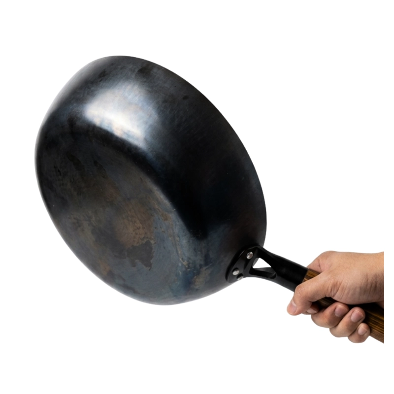 WOK DE COCINA TRADICIONAL ACERO MARTILLADO MANGO DE MADERA - 4