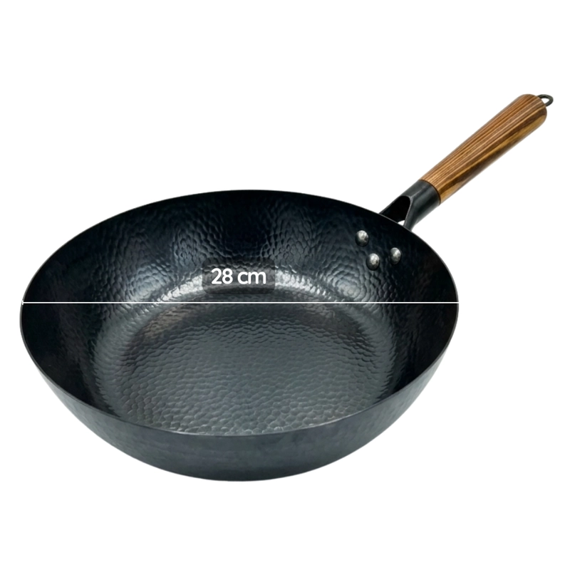WOK DE COCINA TRADICIONAL ACERO MARTILLADO MANGO DE MADERA - 5