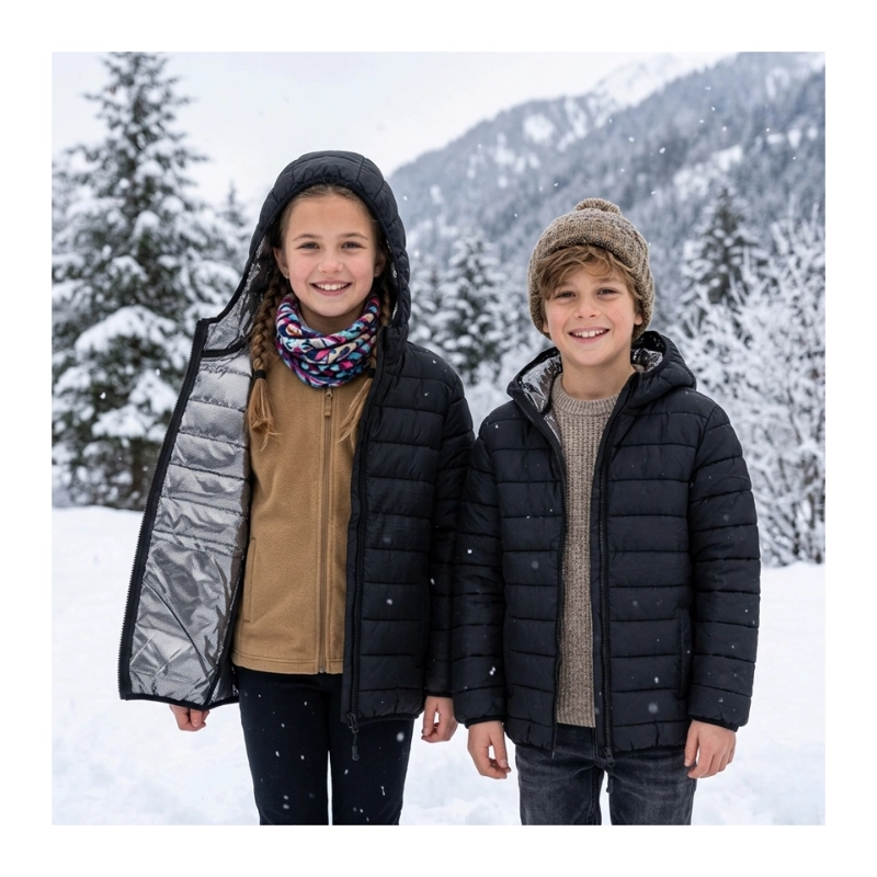 CHAQUETA PUFFER PARA NIÑOS CON FORRO TE RMICO REFLECTANTE Y CAPUCHA NEGRA - 8