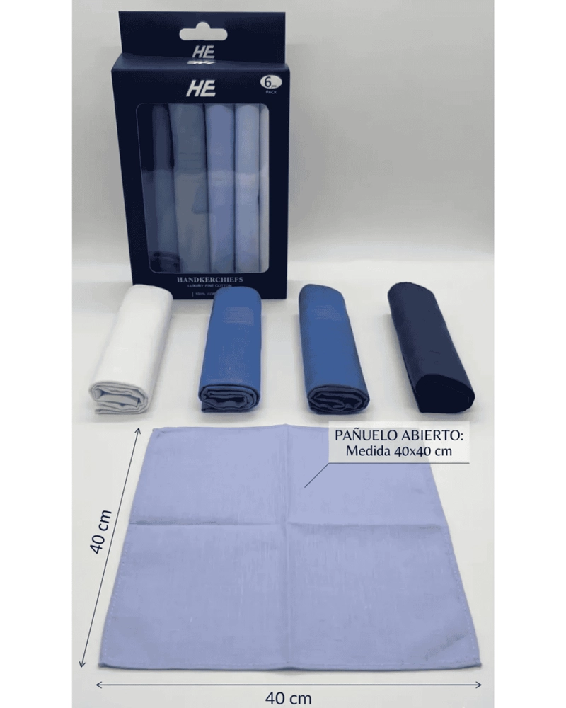 PAÑUELOS PARA HOMBRE, 100% ALGODON 6 UND 40X40 PREMIUM - 3