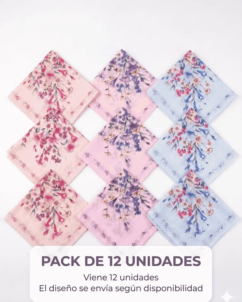PAÑUELOS BLANCOS CON FLORES PACK 12 UND 100% ALGODON - 1