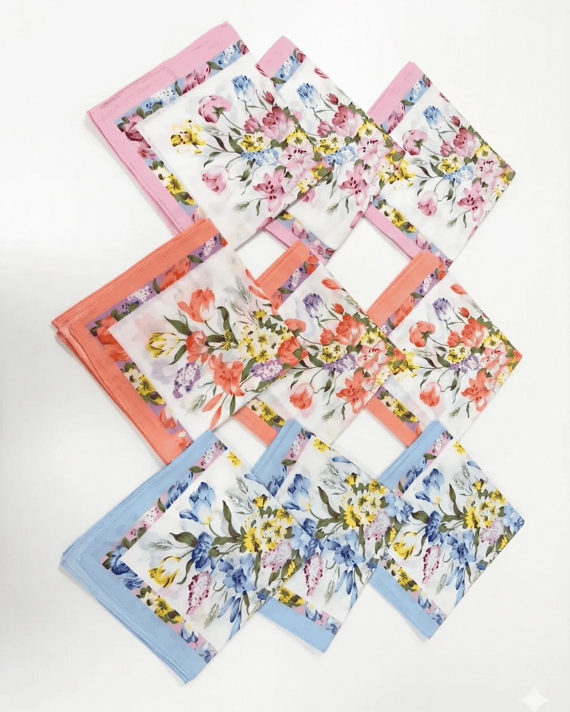 PAÑUELOS BLANCOS CON FLORES PACK 12 UND 100% ALGODON - 3