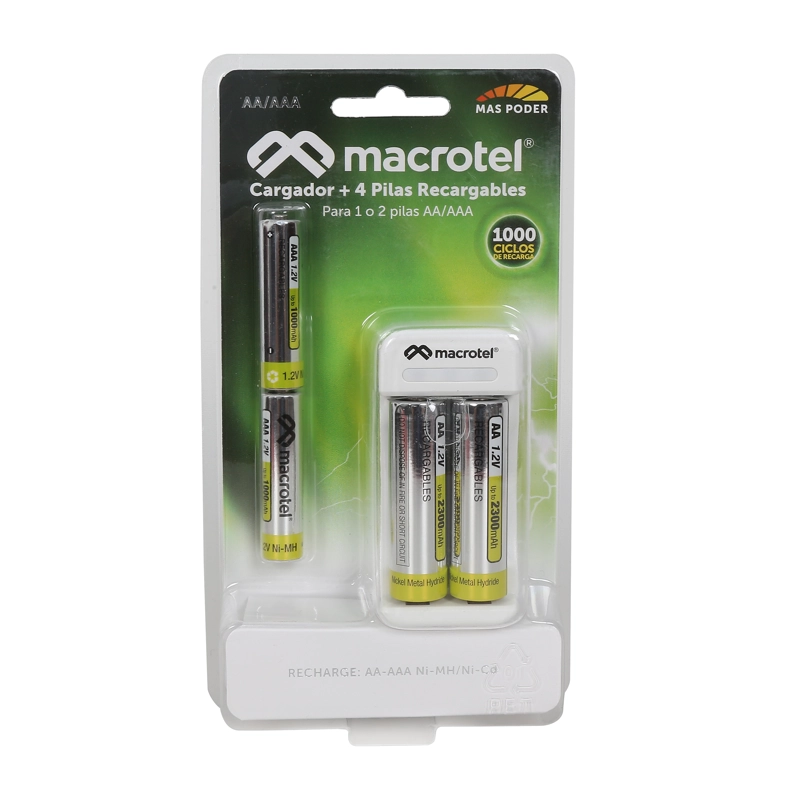 CARGADOR MACROTEL PILAS AA / AAA + 2 PILAS AA 2300 Y 2 PILAS AAA 1000 - 1