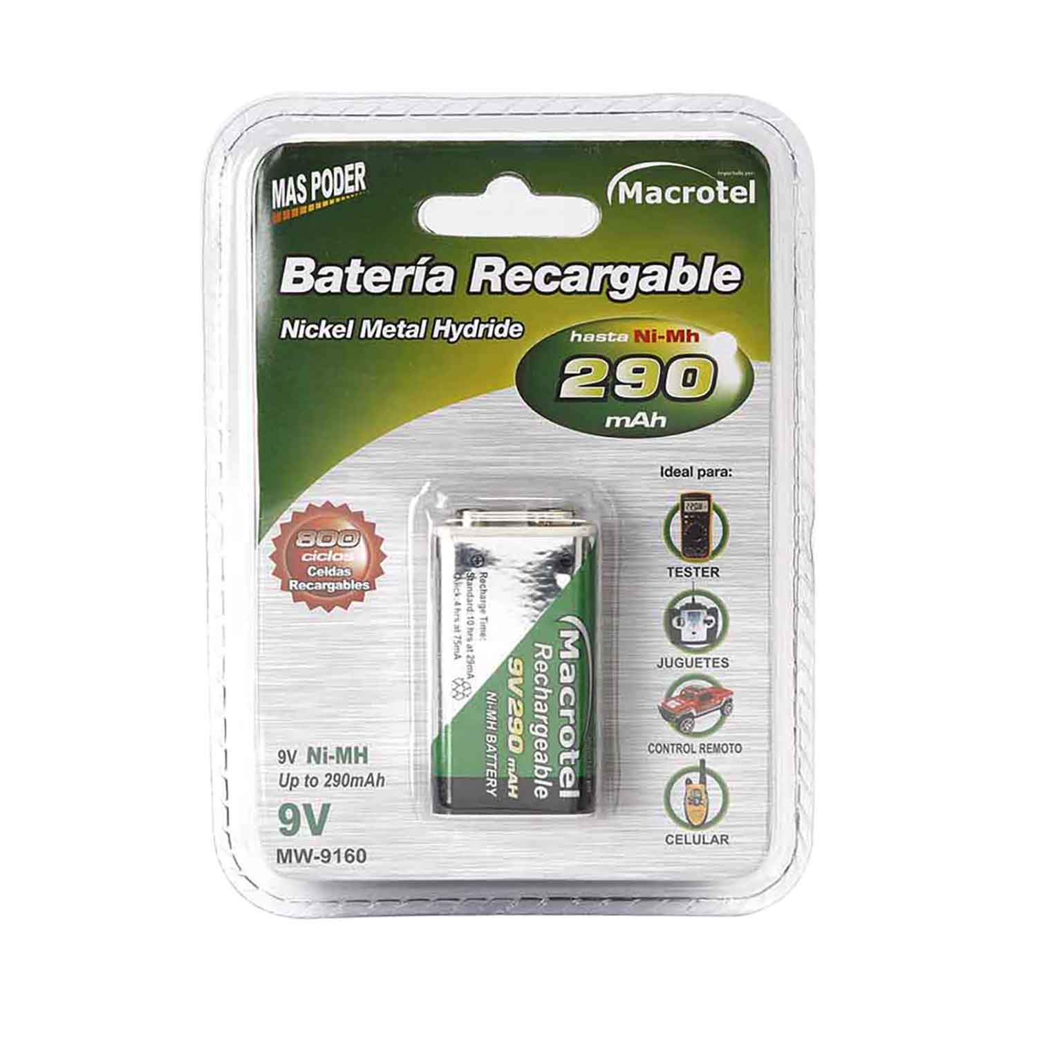 BATERÍA RECARGABLE MACROTEL DE 9V 290MAH - 2