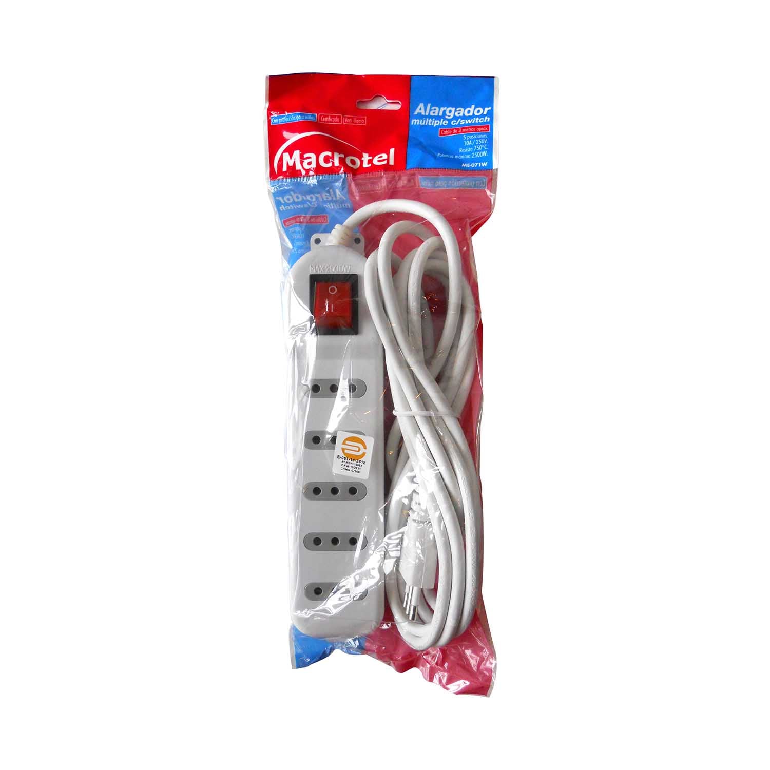 ALARGADOR ZAPATILLA CON SWITCH 5 POSICIONES 3 METROS BLANCO MACROTEL - 3