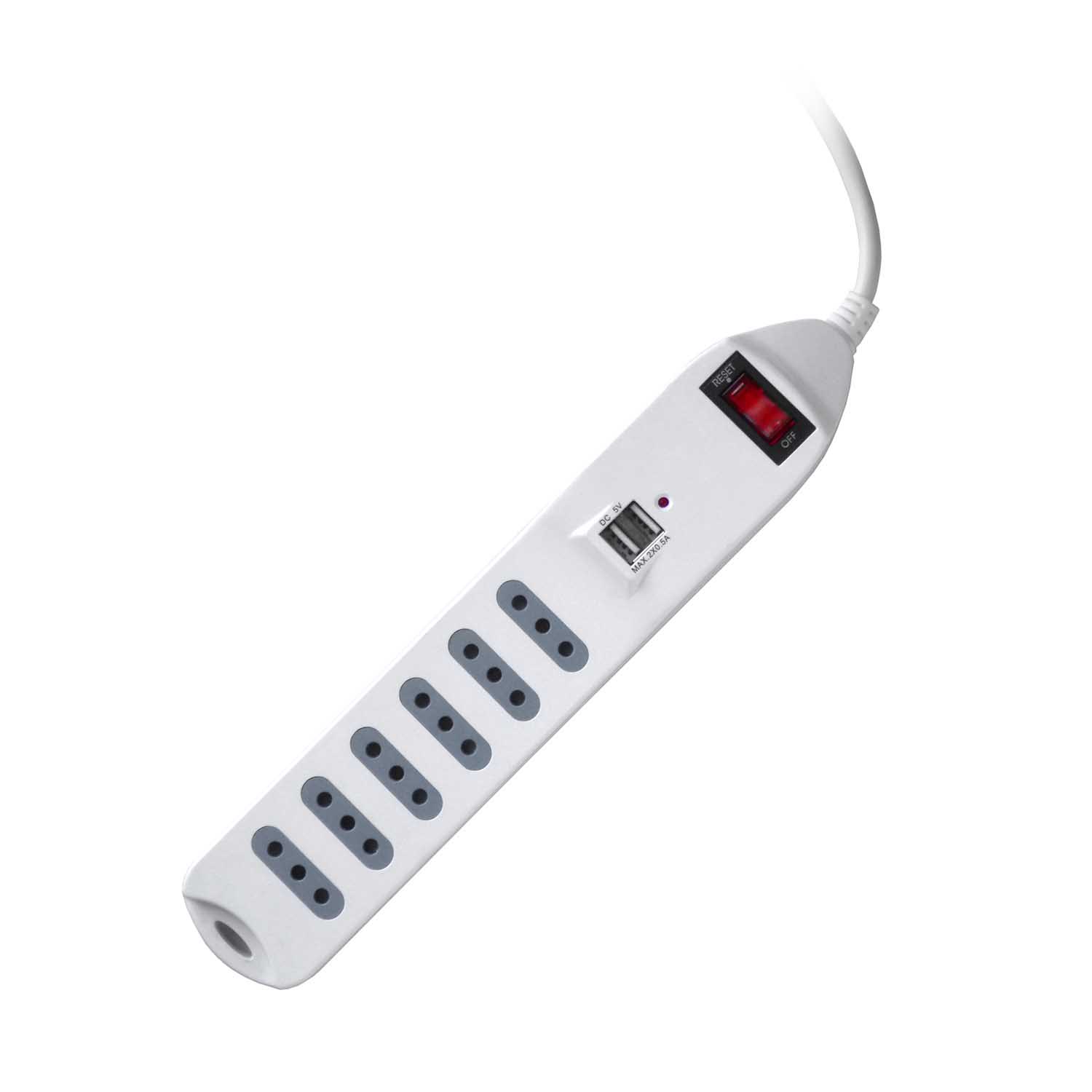 ALARGADOR ZAPATILLA CON SWITCH MACROTEL 6 POSICIONES 2 USB - 1
