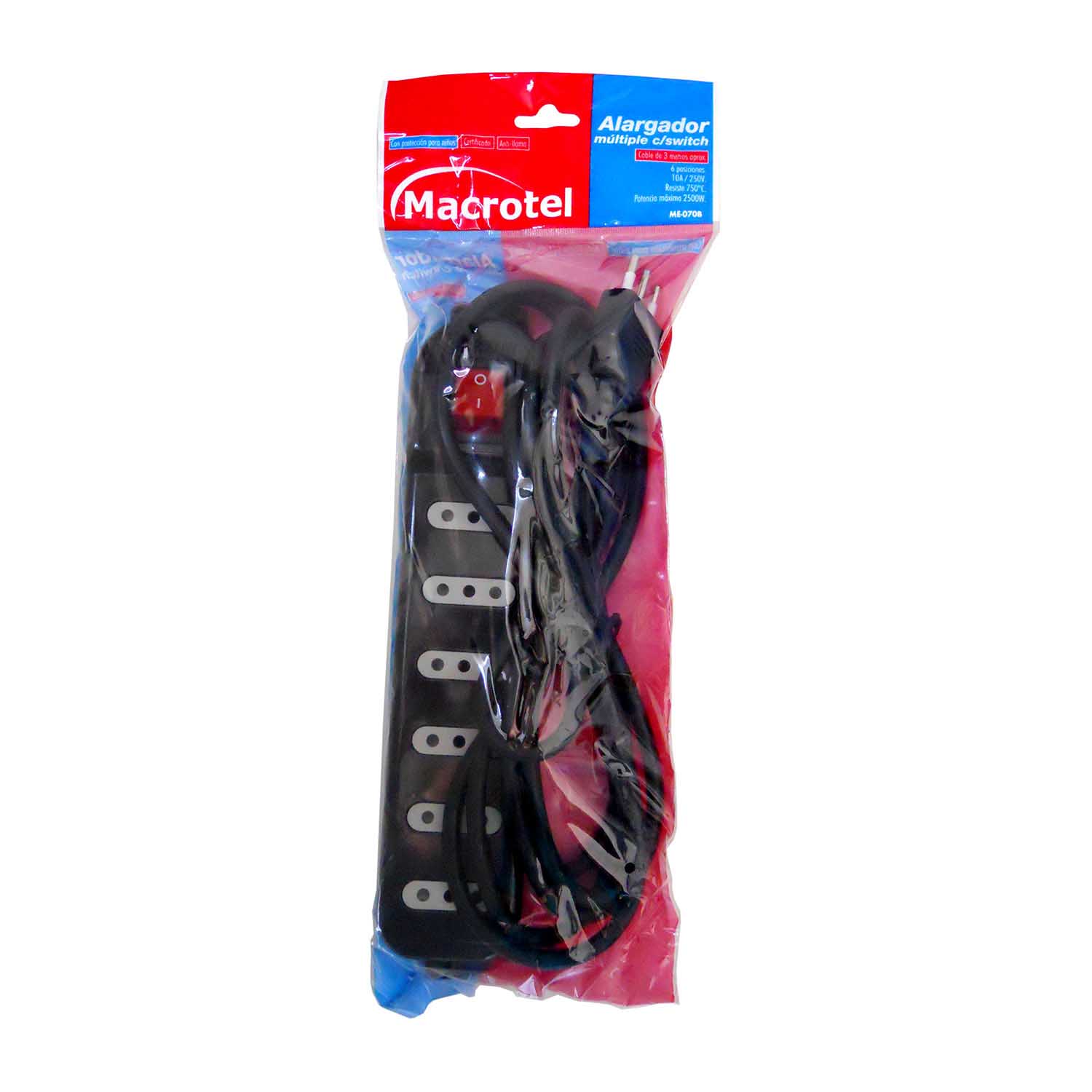 ALARGADOR CON SWITCH MACROTEL 6 POSICIONES 3 METROS NEGRO - 2