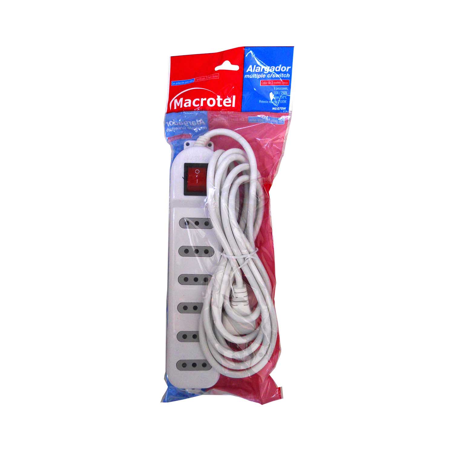 ALARGADOR ZAPATILLA MACROTEL CON SWITCH 6 POSICIONES 3 MTS BLANCO - 2
