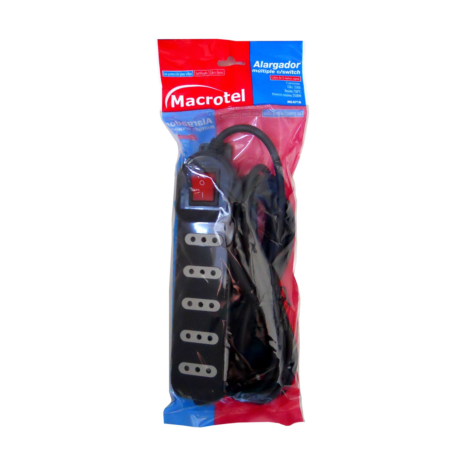 ALARGADOR ZAPATILLA MACROTEL SWITCH 5 POSICIONES 5 METROS NEGRO - 2