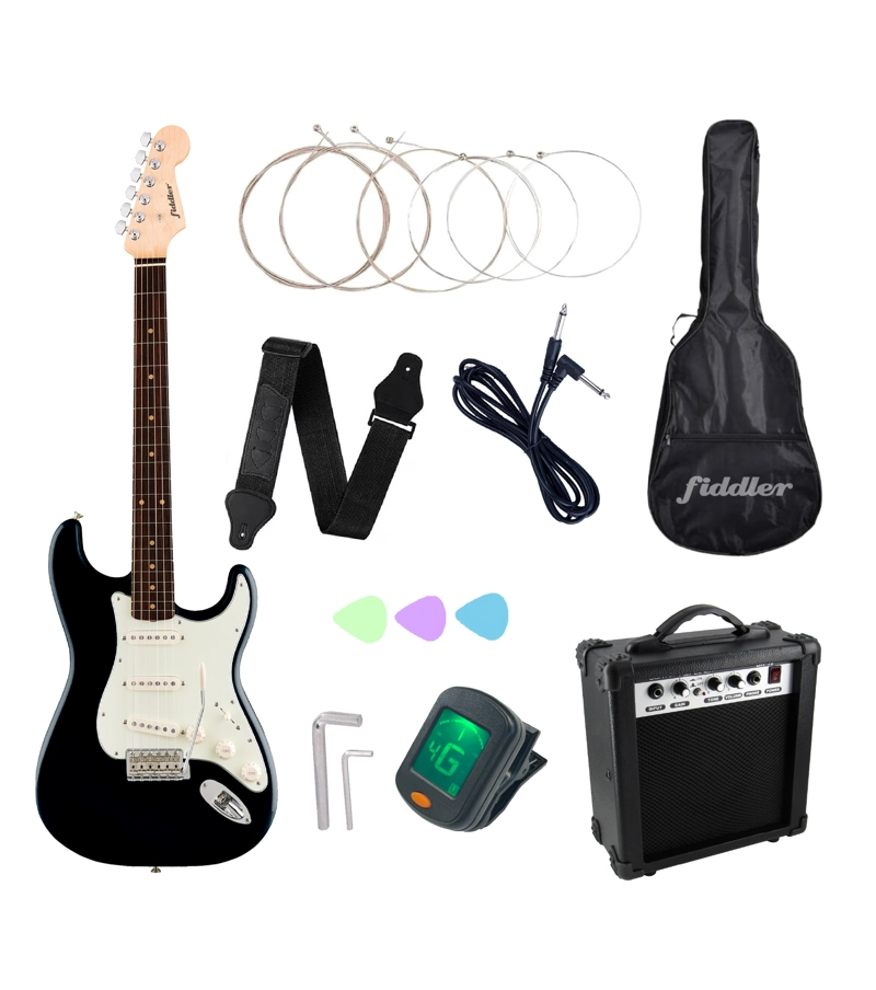 COMBO GUITARRA ELE CTRICA NEGRA + AMPLIFICADOR FIDDLER - 1