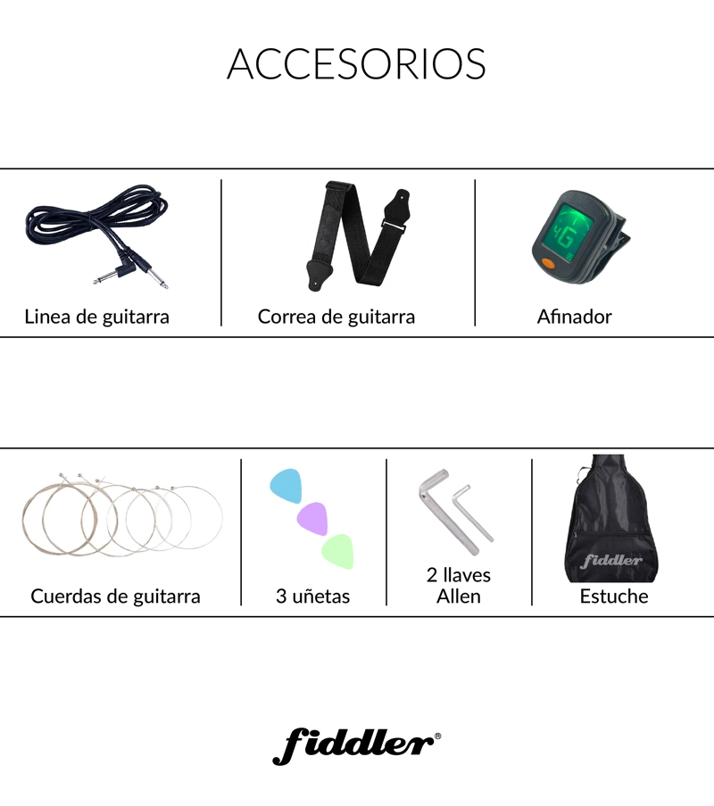 COMBO GUITARRA ELE CTRICA NEGRA + AMPLIFICADOR FIDDLER - 2