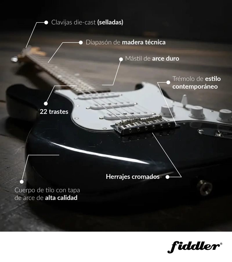 COMBO GUITARRA ELE CTRICA NEGRA + AMPLIFICADOR FIDDLER - 7