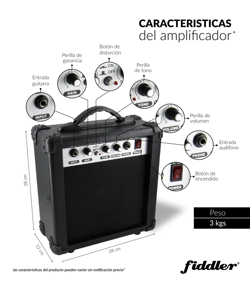 COMBO GUITARRA ELE CTRICA NEGRA + AMPLIFICADOR FIDDLER - 9