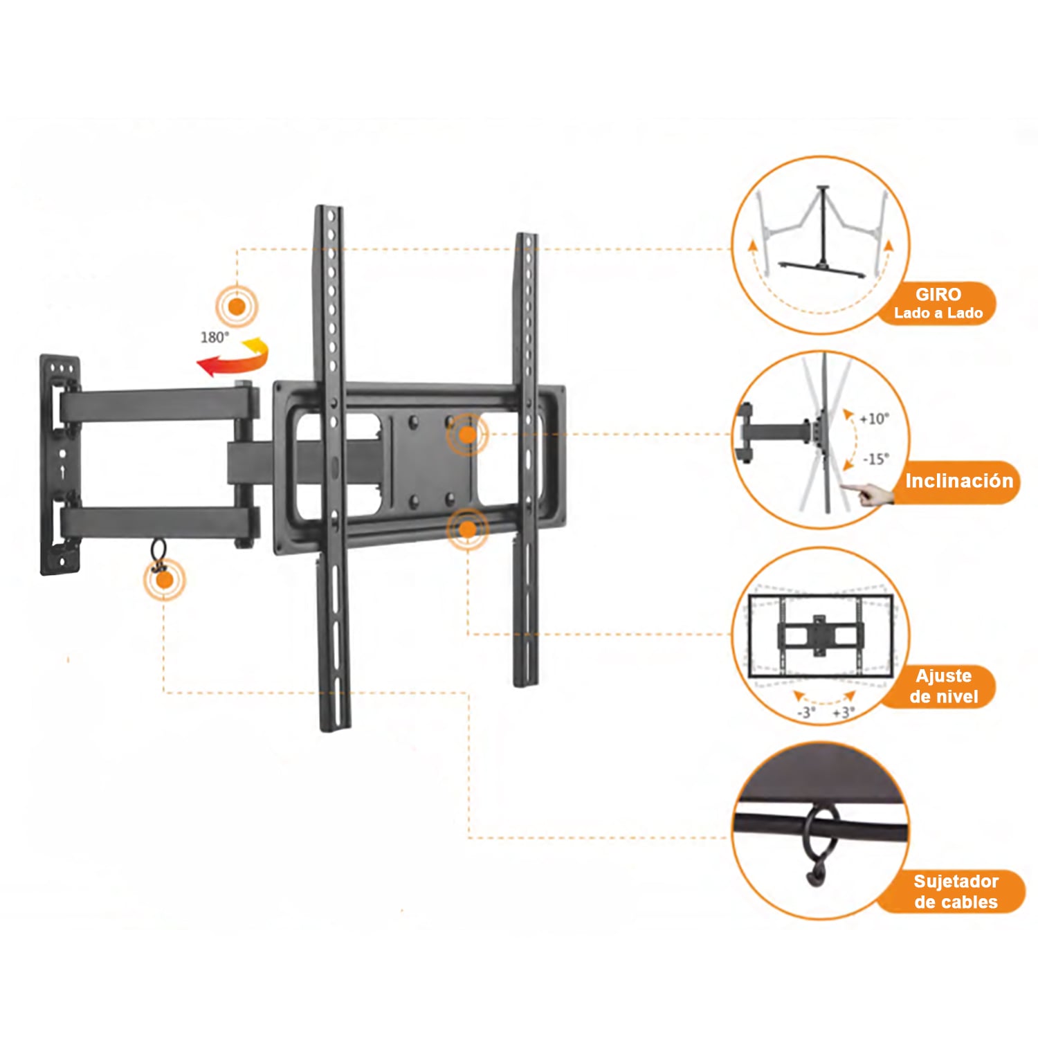 SOPORTE TV UNIVERSAL BRAZO MOVIL ARTICULADO 37-70' HASTA35KG - 8
