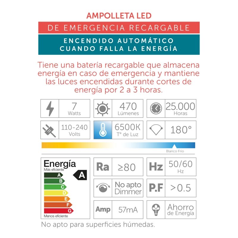 AMPOLLETA LED DE EMERGENCIA A60 7W - 4