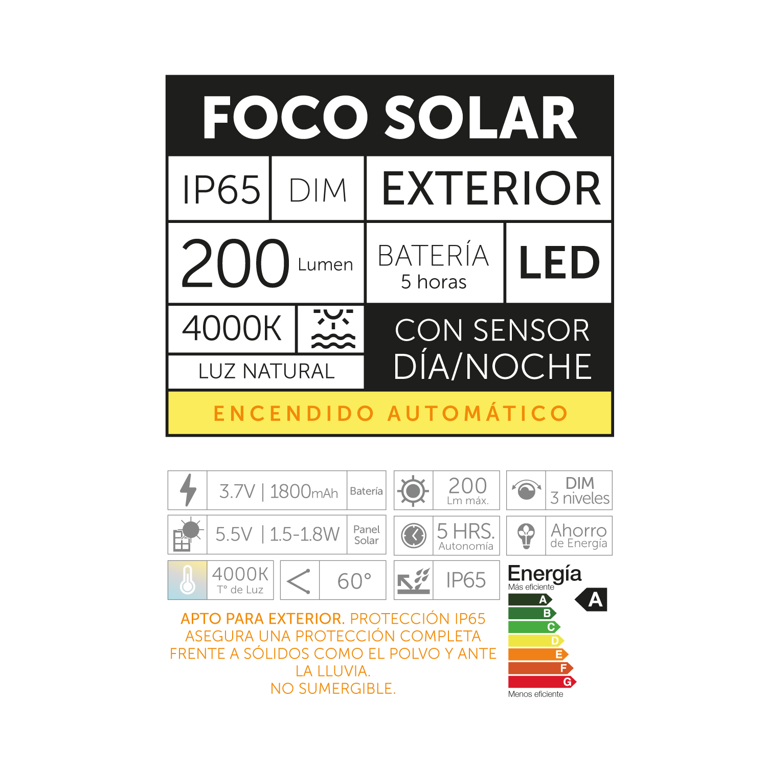 FOCO LED MACROTEL EXTERIOR CON PANEL SOLAR LUZ NEUTRA - 5