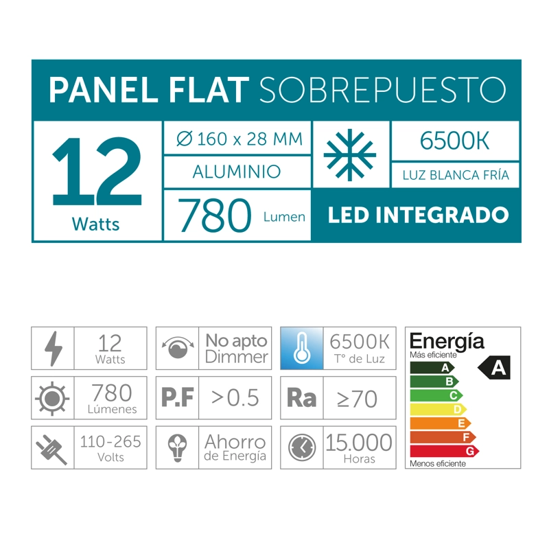 PLAFON SOBREPUESTO 12W LUZ FRIA ALUMINIO - 3