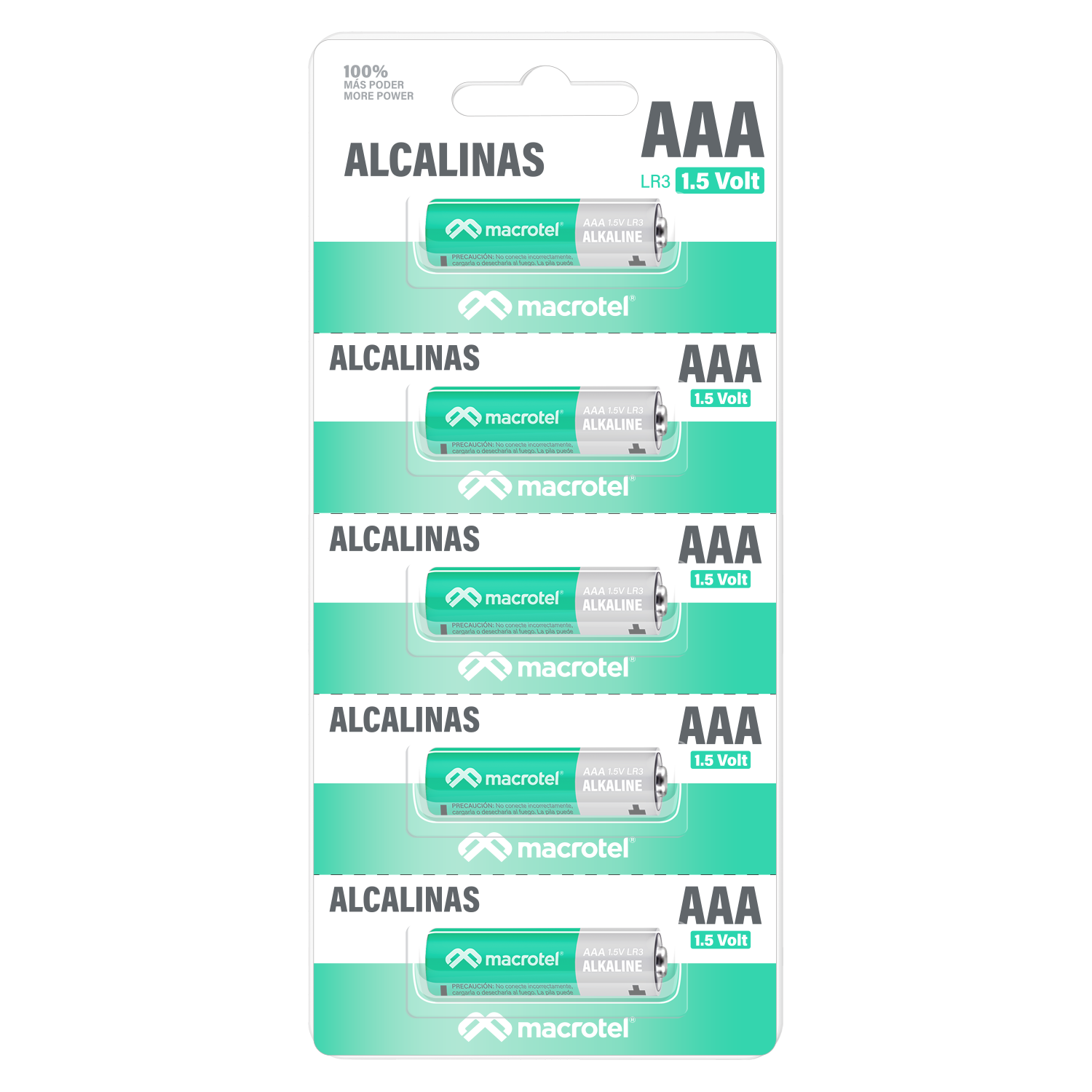 PILAS MACROTEL PACK 5 ALCALINAS AAA PREPICADAS - 1