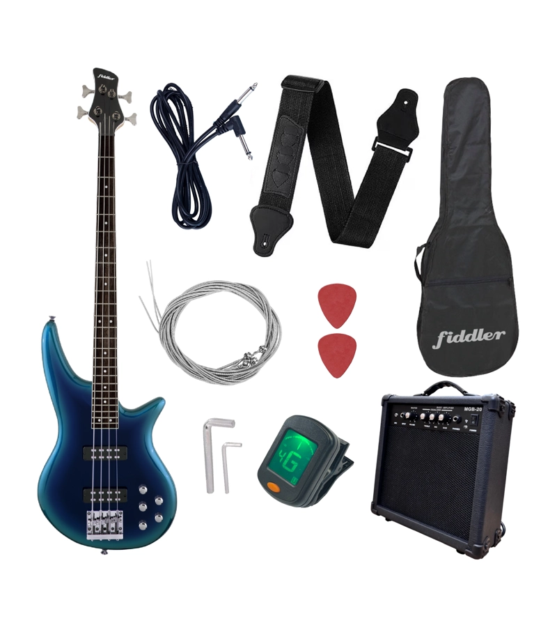 BAJO ELE CTRICO AZUL FIDDLER + AMPLIFICADOR 20 W - 1