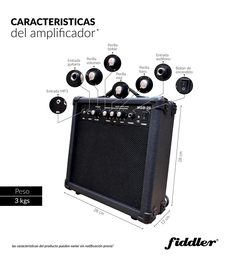 BAJO ELE CTRICO AZUL FIDDLER + AMPLIFICADOR 20 W - 4