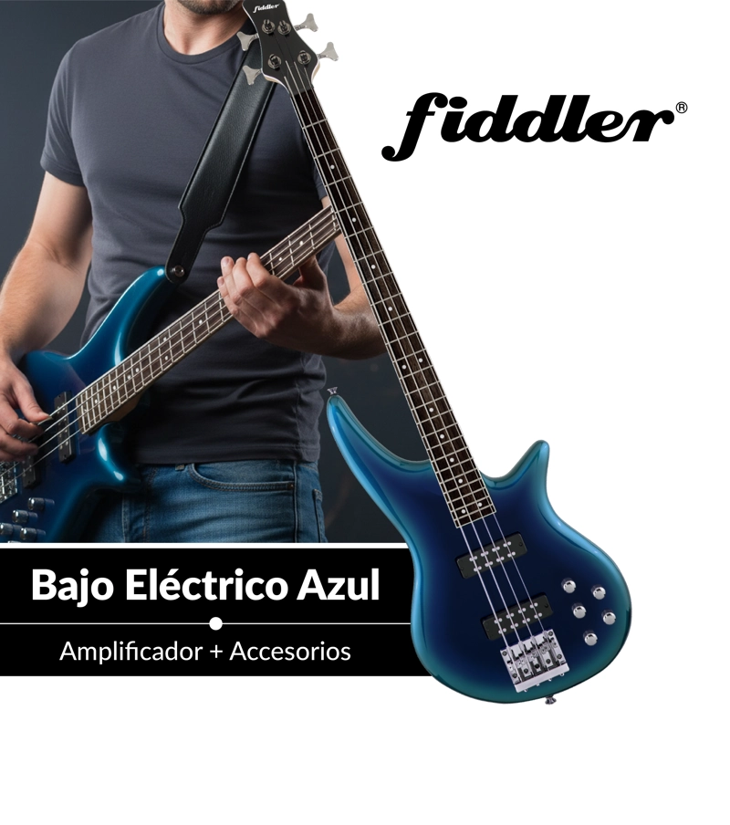 BAJO ELE CTRICO AZUL FIDDLER + AMPLIFICADOR 20 W - 7