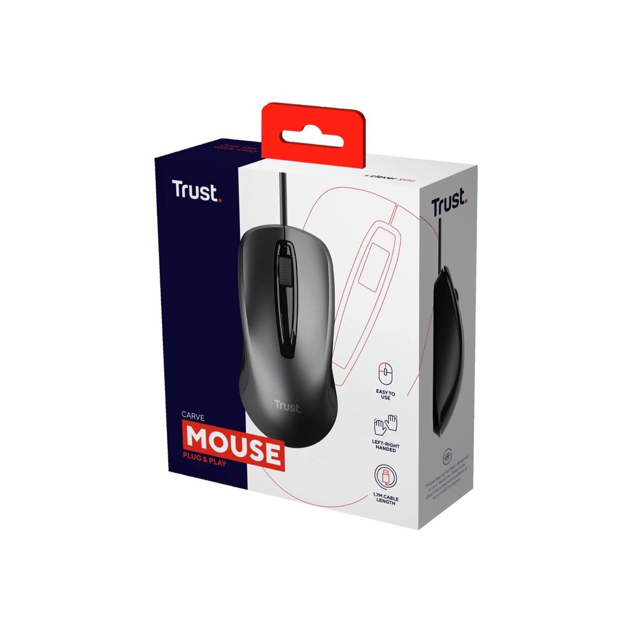MOUSE TRUST CARVE ÓPTICO NEGRO CON CABLE - 3