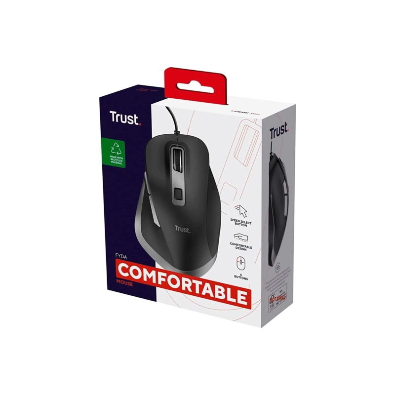 MOUSE TRUST FYDA CONFORT NEGRO CON CABLE - 7