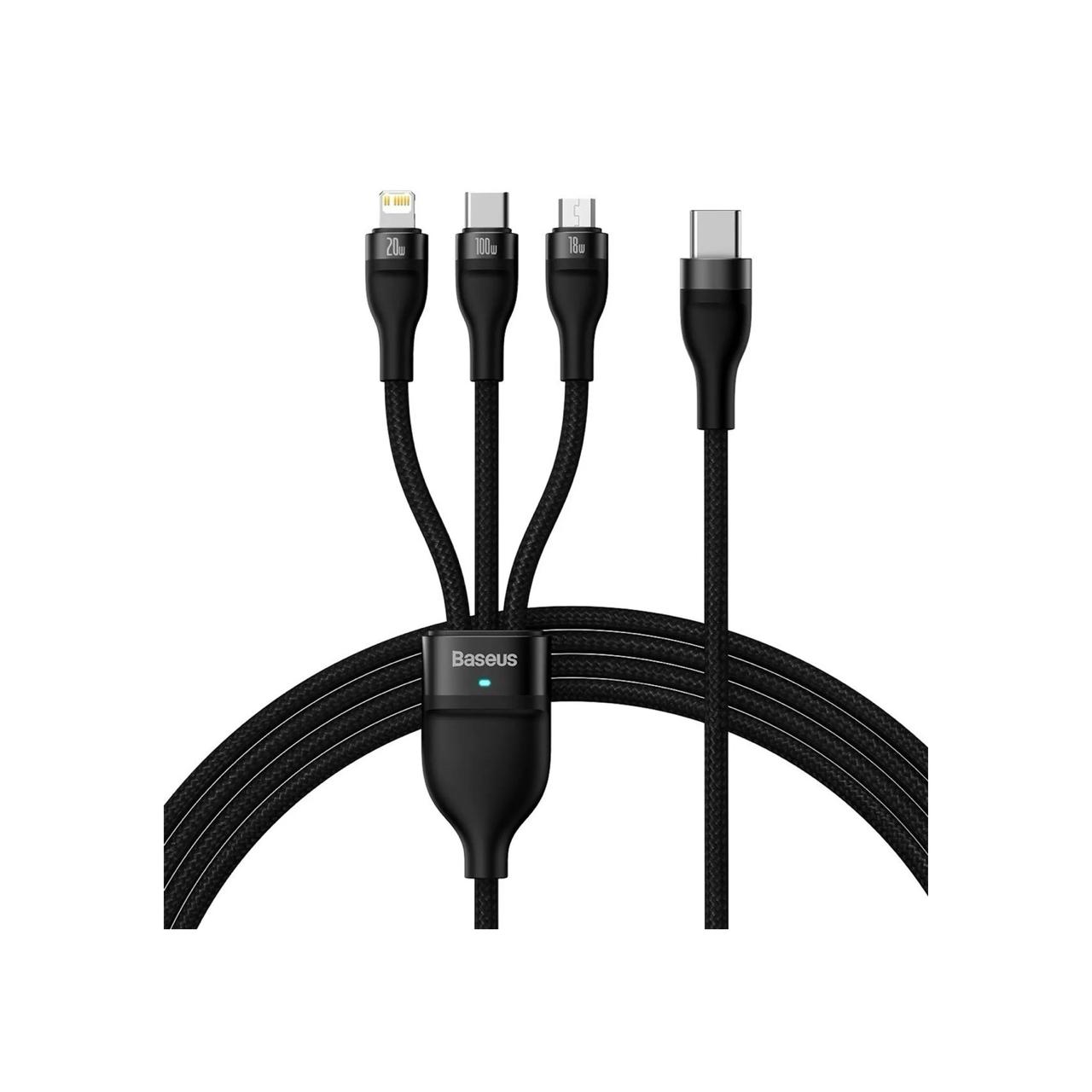 CABLE 3 EN 1 TYPE-C A MICROUSB+LIGHTNING+USB-C 100W 1.5M NEG - 1