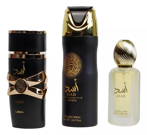 ESTUCHE ASAD LATTAFA 100ML+200ML PERFUME SPRAY + 50ML HAIR MIST UNISEX - 1
