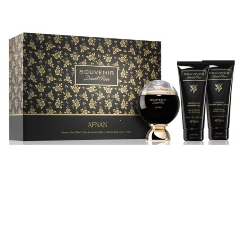 ESTUCHE SOUVENIR DESERT ROSE EDP AFNAN 100ML+100ML S/G+100ML B/L UNISEX - 1