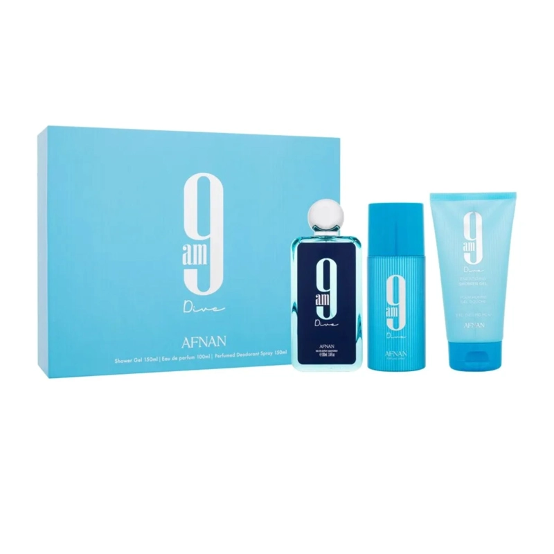 ESTUCHE AFNAN 9 AM DIVE EDP 100ML +DEO 150ML +S/G 150 ML UNISEX - 1