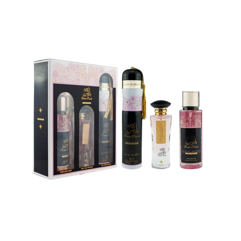 ESTUCHE ROSE PARIS NIGHT COLLECTION ARD AL ZAAFARAN 250ML + 300ML AIR FRESHNER EDP 100ML MUJER - 1