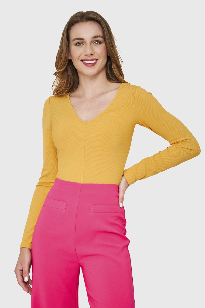 BODY ACANALADO MANGA LARGA AMARILLO NICOPOLY - 1