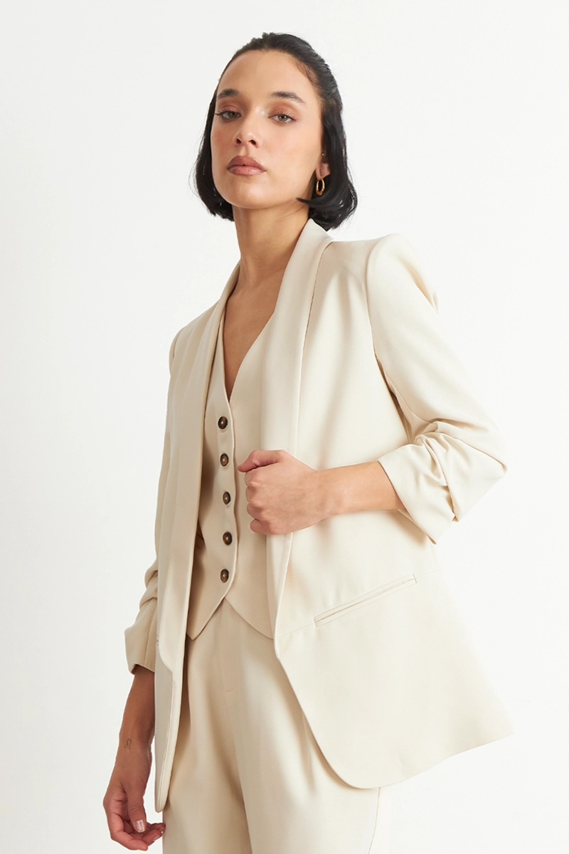 BLAZER MANGA 3/4 AJUSTADO CON SOLAPAS BLANCO NICOPOLY - 3