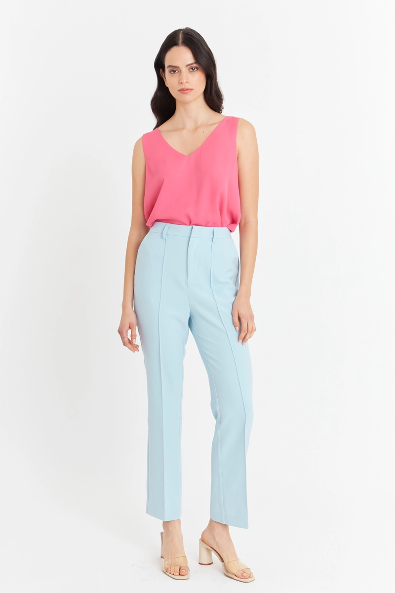 PANTALON ENTALLADO COSTURAS DELANTERAS CELESTE NICOPOLY - 2