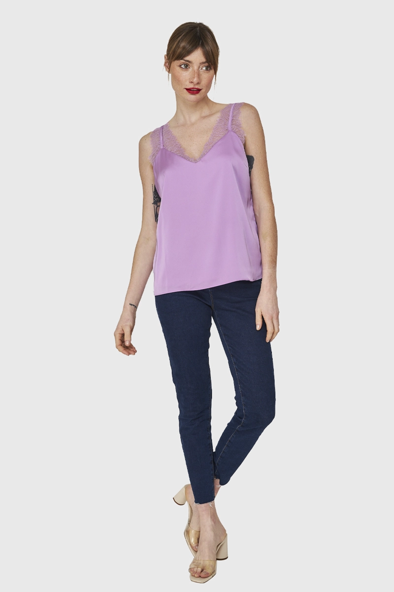 BLUSA SATIN ENCAJE TIRANTE ANCHO LILA MUJER NICOPOLY - 2